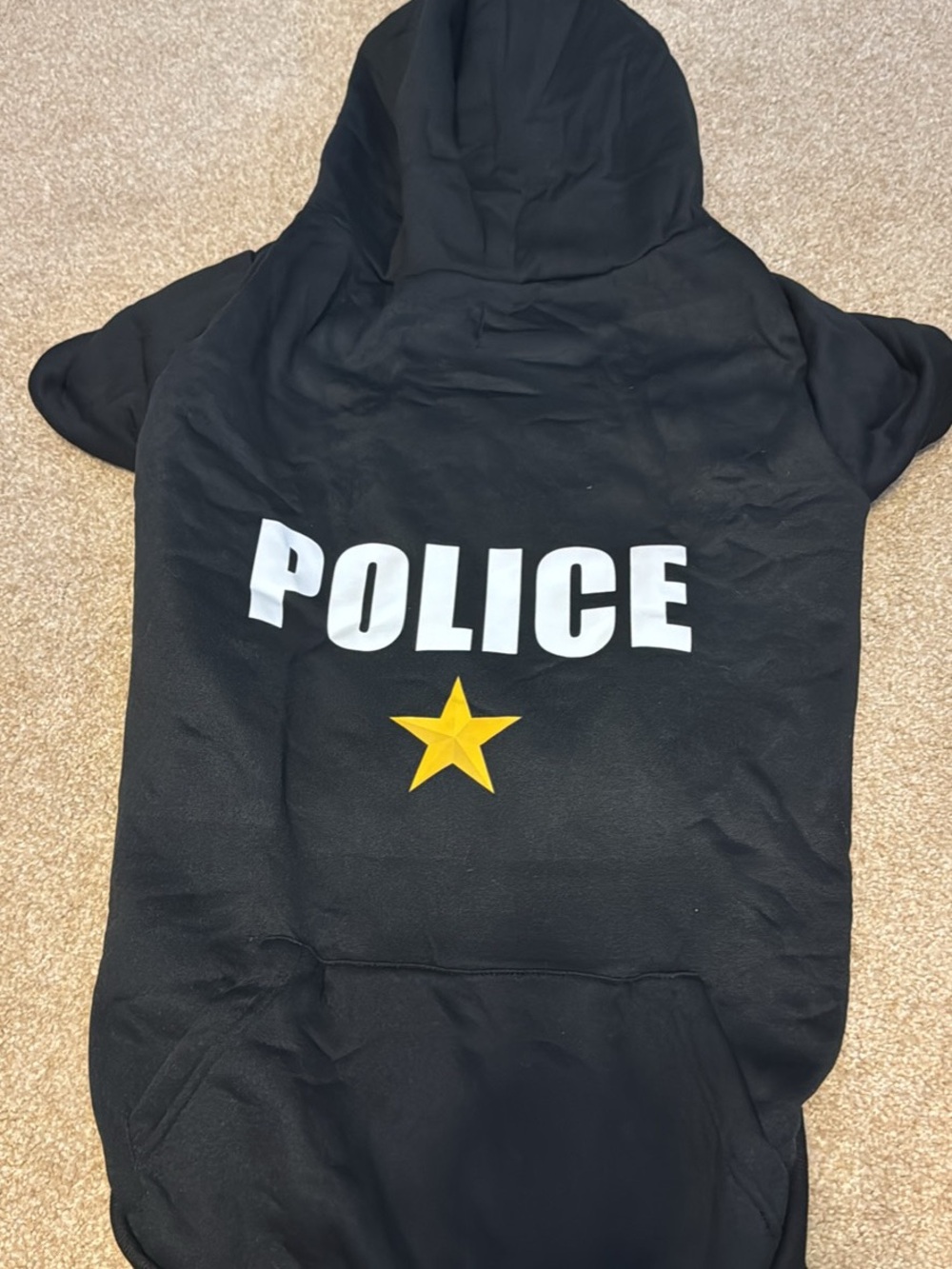 Black 'POLICE' Hooded Dog Sweatshirt with Yellow Star
